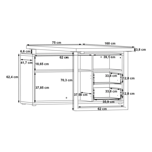 Biurko 160x75 cm z komodą  Biały /Dąb Artisan